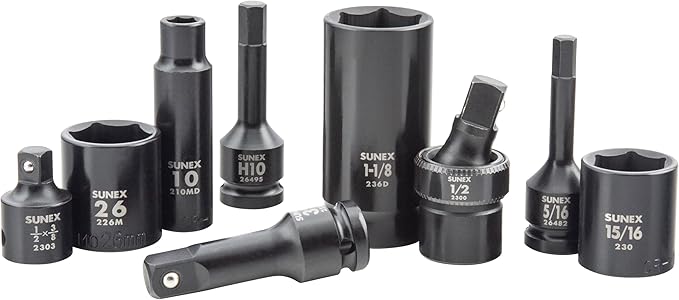 SUNEX 26102 1/2" Drive SAE & Metric 6 Point Standard & Deep & Hex Bit Master Impact & Bit Socket Set, 102-Piece