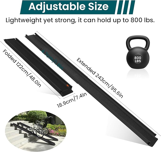 Wheelchair ramp 8FT, Lightweight, Retractable and Portable, can be Used for Wheelchair ramps, Comes with a Handbag-Black