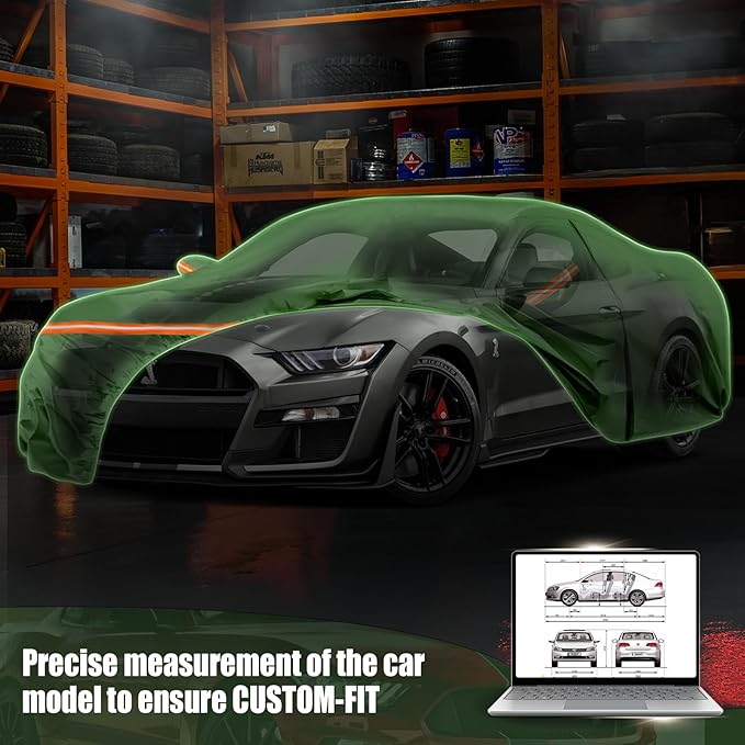 Waterproof Car Covers Replace for 1994-2025 Ford Mustang, Multilayer Heavy Duty with Cotton Liner All Weather Car Cover with Zipper Door, Windproof Bands for Snow Rain Dust Protection (Mustang)