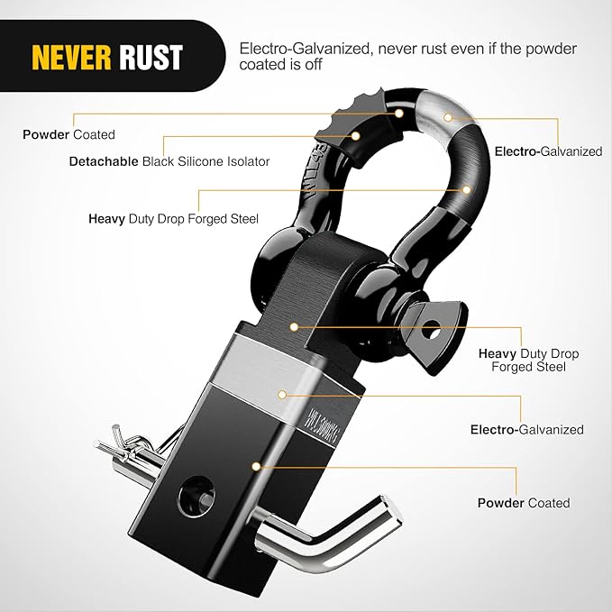 Nilight Shackle Hitch Receiver 2Inch 45000 LBs Breaking Strength 3/4" D Ring w/Trailer Pin Heavy Duty Solid Recovery Towing Kit for Trucks Jeeps Off-Road