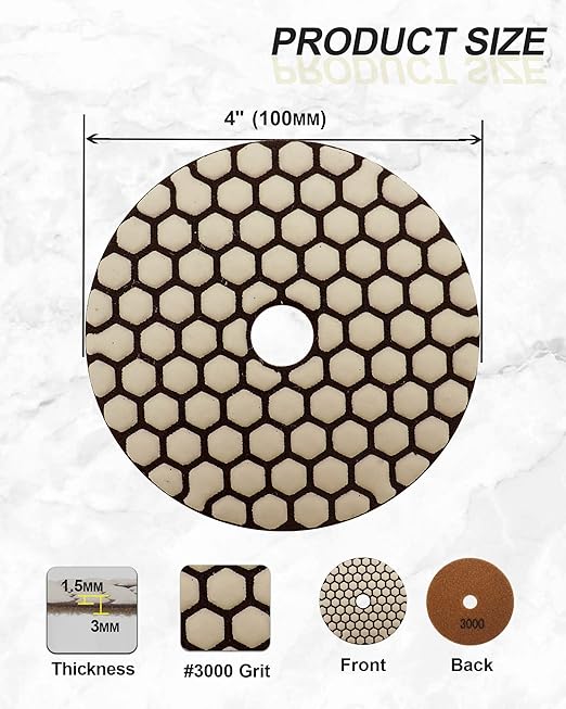Dry Diamond Polishing Pads 4"/100mm - 8pcs Grit 3000 Polish Pad Kit for Granite Marble Artificial Stone Quartz for Angle Grinder SANLEETEK
