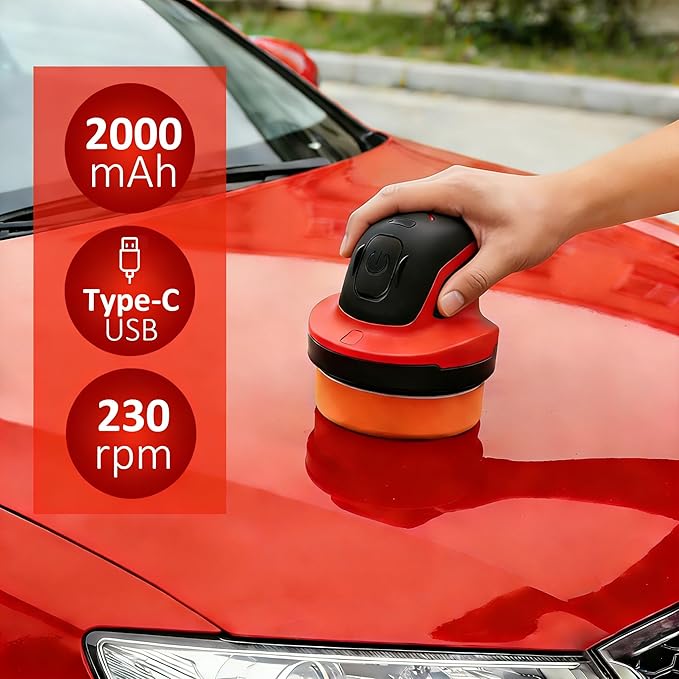 BLACKCUBE Cordless Car Polisher 230 RPM, USB Rechargeable Auto Buffer with 2000mAh Battery, Lightweight 5-Pad Detailing Kit for Scratch Removal, Waxing & Polishing – for Car, Boat & Home