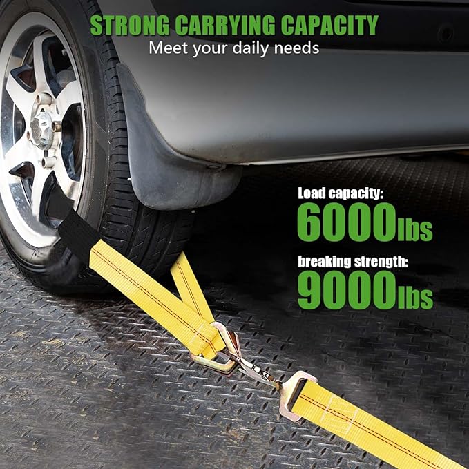 WSSROGY 2 Pack 36" x 2" Axle Tie Down Straps with Protective Sleeves and D Rings, Heavy Duty Car Axle Straps 6000 Lb. Capacity 9000 Breaking Strength for Securing Car Transport Hauler Tow Truck