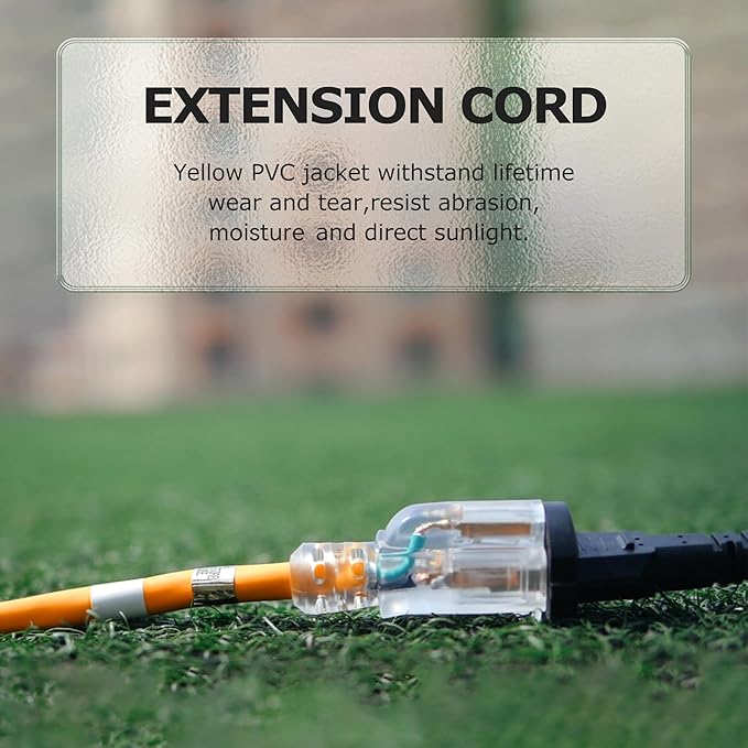 YOJOE Indoor Outdoor Extension Cord with Lighted End, 3 Prong 15A Weatherproof Power Cord, 12 Gauge Heavy Duty 40 ft Yellow Extension Cord for Garage, Garden and Home, 12/3 SJTW UL Listed