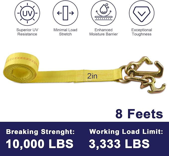 Tie Down Chain Ratchet Straps with 5/16" G70 RTJ Cluster Hook, 18,800 lbs, Heavy Duty Roll Back Car Hauler Tow Ratchets with Chain, for Auto Towing & Recovery, 2 Pack