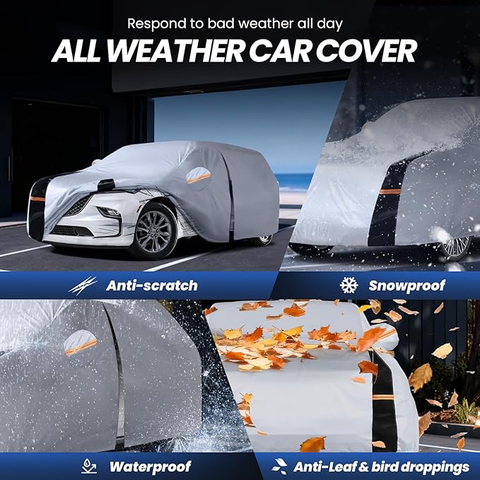 Large SUV Car Cover Waterproof All Weather, 10 Layers Outdoor Car Covers for SUV - Sun & Rain Protector Full Exterior Covers. Custom Fit Buick Enclave, Chevrolet Traverse, Tahoe, Trailblazer, etc