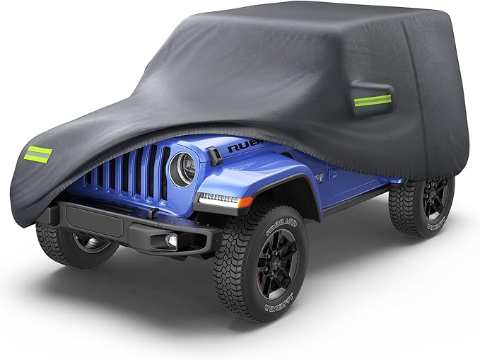 KAKIT 6 Layers Heavy Duty Covers for Jeep 2007-2020 4 Door Waterproof & All Soft Inside with Windproof Strap & Driver Door Zipper