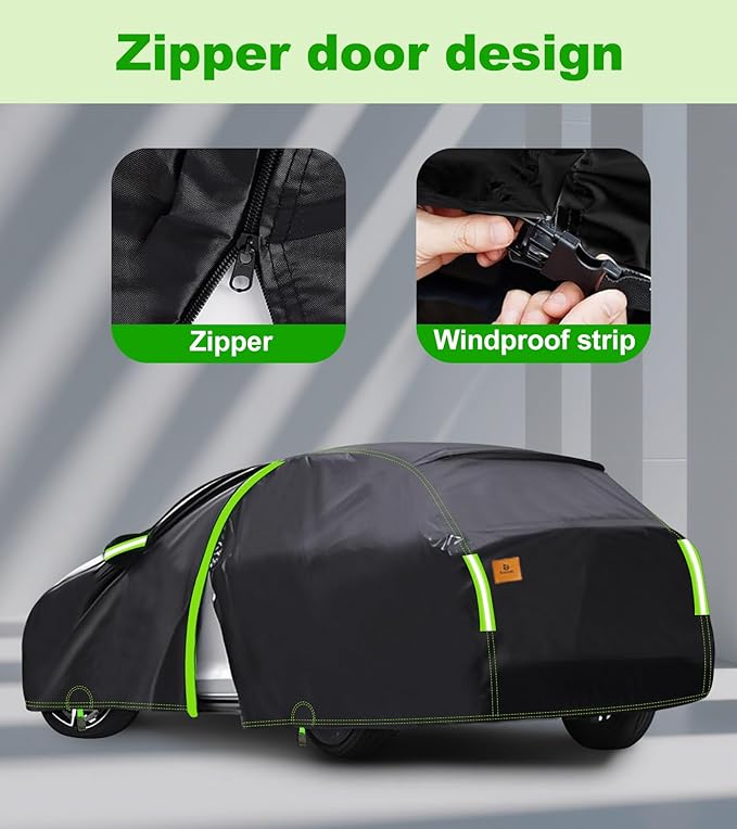 Hatchback Car Cover for Waterproof All Weather Outdoor Car Cover Sun Rain Protection with Zipper Door, Universal Fit Benz SLC, Citroën, Honda,Ford,Renault,Hatchback Up to 163 Inch