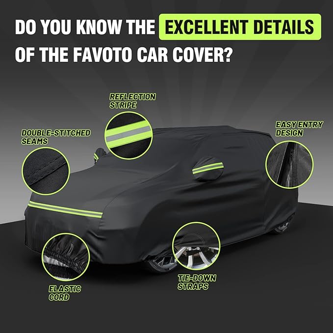 Favoto Car Cover Waterproof All Weather for Automobiles, 6 Layers Heavy Duty Outdoor Sun Protection Snowproof Car Tarp, 4 Windproof Straps, Universal Accessories Fit for SUV Length up to 198"