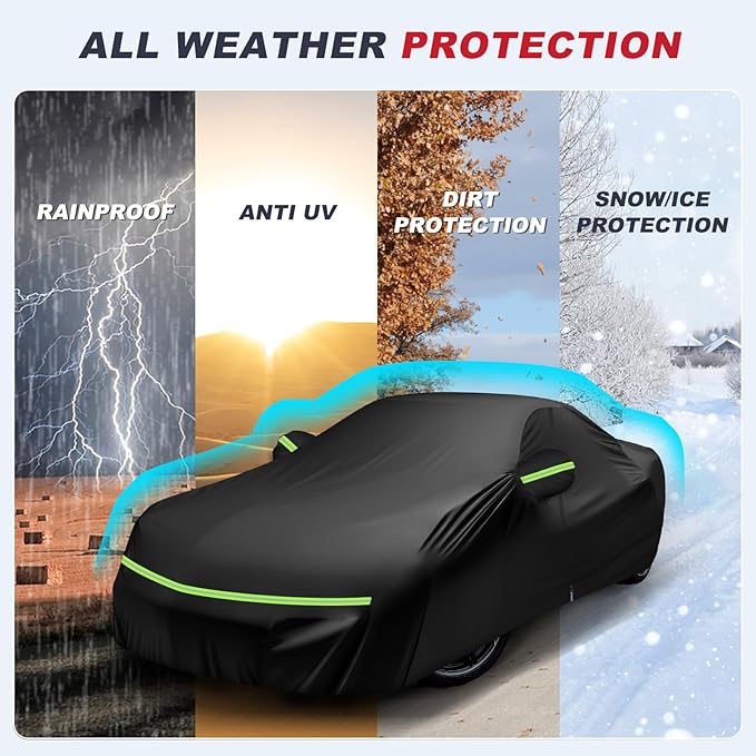 All Weather Car Cover for 2020-2025 Chevy Corvette C8, Waterproof Durable Tear Resistant Protection Heavy Duty Corvette C8 Car Cover with Straps, Zipper, and Storage Bag
