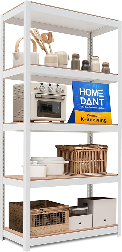 HOMEDANT House 36.2" W 5 Tier Heavy Duty Garage Shelving Adjustable Metal Rack Storage Shelves Standing Shelf Unit Organizers Pantry Closet Office White 1Pack