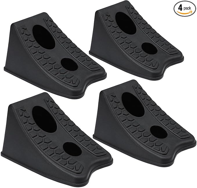 TONDA Wheel Chocks, Heavy Duty Wheel Wedge for Car, Travel Trailer - 8"×4.7"×4.7" - 4 Pack, Black