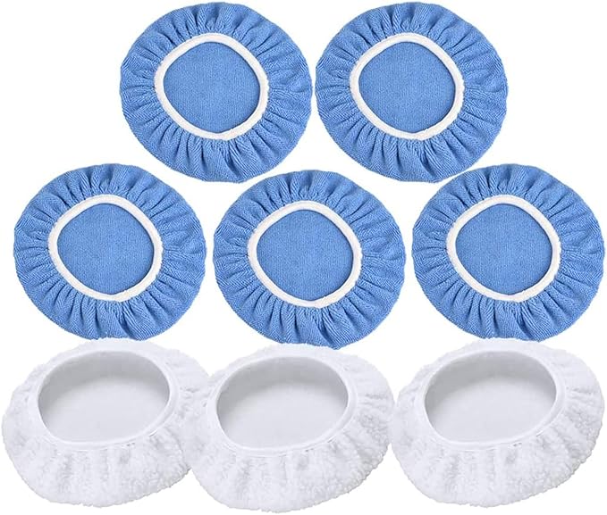 Car Polisher Pad Bonnet Wax Bonnet Set (7 to 8 Inches), 5Pcs Soft Microfiber + 3Pcs Wool Polishing Bonnet Orbital Buffing Pad Cover Waxing Bonnet for Car Polisher