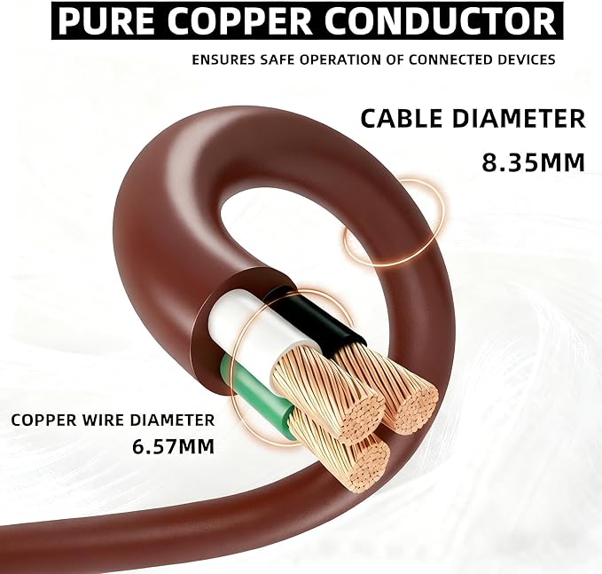 YOJOE Indoor Outdoor Extension Cord, 3 Prong 13A Weatherproof Power Cord, 16 Gauge Heavy Duty 8 ft Brown Extension Cord for Garage, Garden and Home, 16/3 SJTW UL Listed