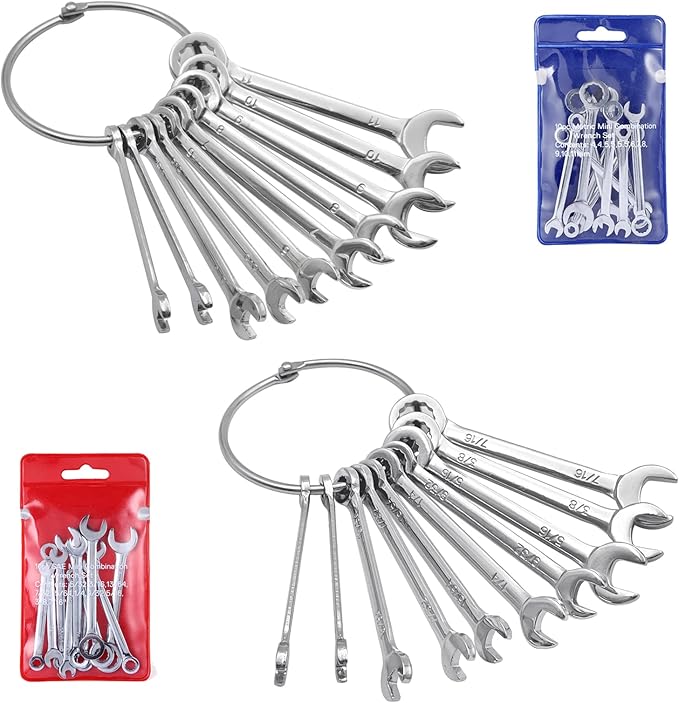 20pcs Mini Wrench Set Open End Wrench Ignition Wrench Sets With Chain Ring British/Metric Type Wrenches (Metric + British)
