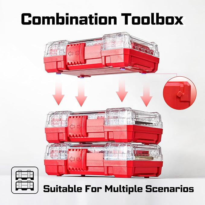 Geinxurn 1Pc Red Storage Box Case, small parts box with detachable divider, Screwdriver Bit Set Box