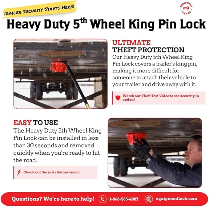 Equipment Lock Heavy Duty 5th Wheel King Pin Lock - Powder Coated Steel 5th Wheel Hitch Lock - Anti-Theft Tow Hitch Lock - Secure Fifth Wheel Lock for Theft Prevention & Security (Keyed Differently)