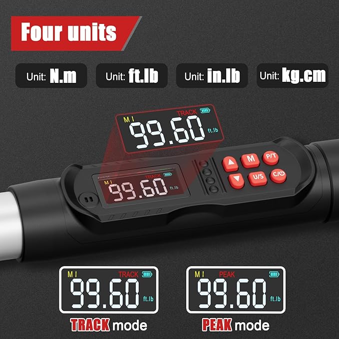 VANPO Adjustable Digital Torque Wrench, 5-99.6Ft.lb/6.8-135Nm, ±2% Accuracy, HVAC Torque Wrench with Interchangeable 38mm Jaw & 1/2" Ratchet, Buzzer, Vibration and LED Alert for Split AC, Moto, Car