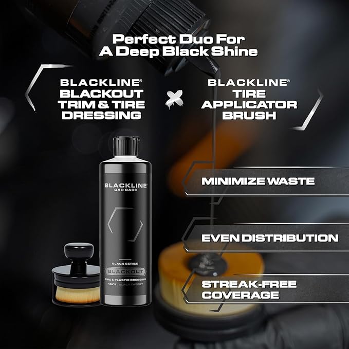 Blackline Car Care - Blackout Trim & Tire Dressing - Best Tire Shine No Sling Formula - Water Based Protection for Car Tires & Trim - Safe for Cars, Trucks, SUVs & More - 16 fl oz