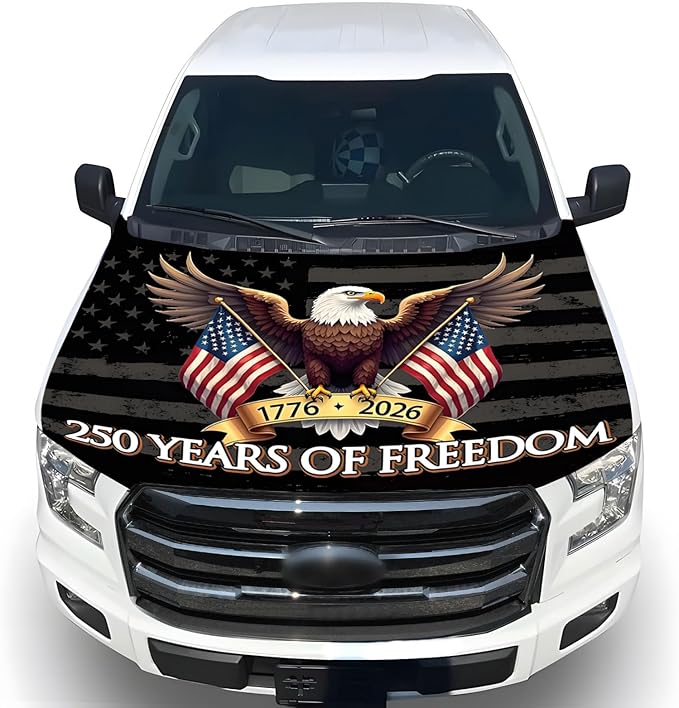 American Car Hood Cover - 59x51 American Car Hood Cover Flag Bonnet Banner with 2 Adjustable Triangular Fasteners, Universal Fit for Trucks, SUV, Patriotic America Flag Car Decor
