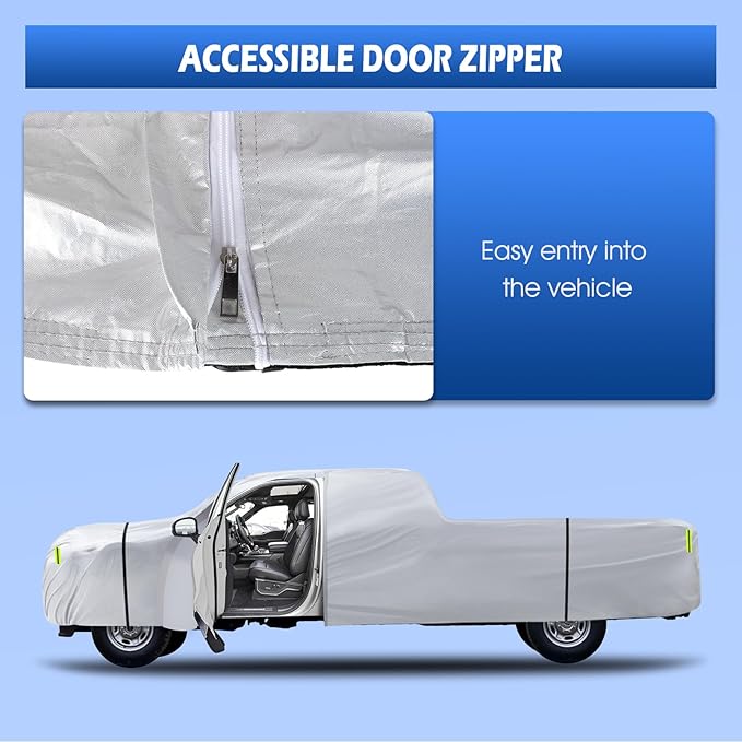 Truck Cover Waterproof All Weather, 6 Layers Pickup Cover Fit for Ford F250/F350, Chevrolet Silverado, Gmc Sierra, Ram 2500 (T5 Fit Truck Length Up to 266 inch), Silver