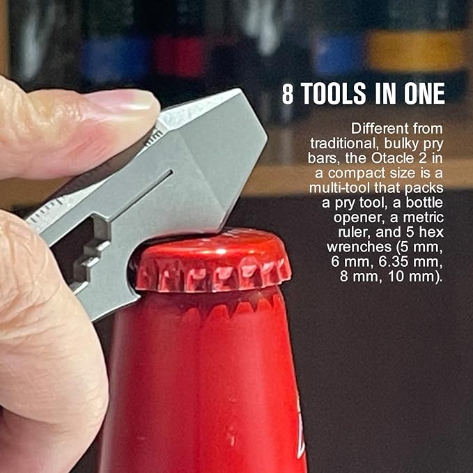OKNIFE Otacle 2 EDC Ti Bottle Opener, Pry Bar with Metric Ruler, Multi-sized Hex Wrench and Pocket Clip(Gray)