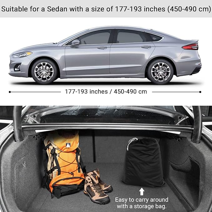 Favoto Dustproof Car Cover Indoor - Sedan Stretch Cover Universal Fit 177-193 Inch Inside Protection Full Car Cover with Storage Bag Breathable Windproof All-Weather Auto Vehicle Cover