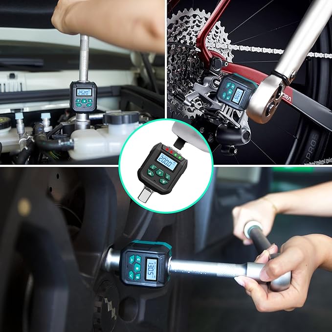 1/2" Digital Torque Adapter Set with Socket Adapters (1/4", 3/8") - 2% Accuracy, 7.4-147.5 ft-lb, Buzzer & LED Alerts, Working with Ratchet Wrench, Breaker Bar - for Automotive, Motorcycle & Car