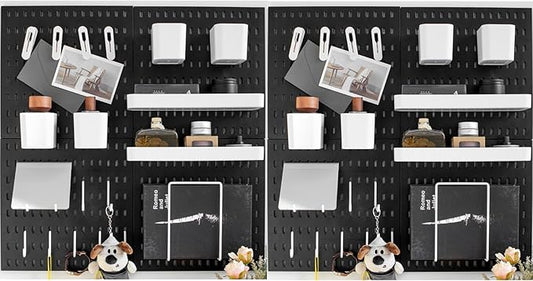 Wall-Mounted Pegboard Kit, 50.4" x 25.2" Organizer Panel – Large, Cost-Effective & Nail-Free Installation Black