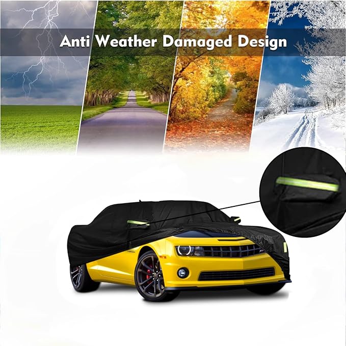 Waterproof Car Cover for Chevrolet Camaro 2010-2022 210T Outdoor Full Car Cover All Weather, 6 Layers Door for Snow Rain Dust