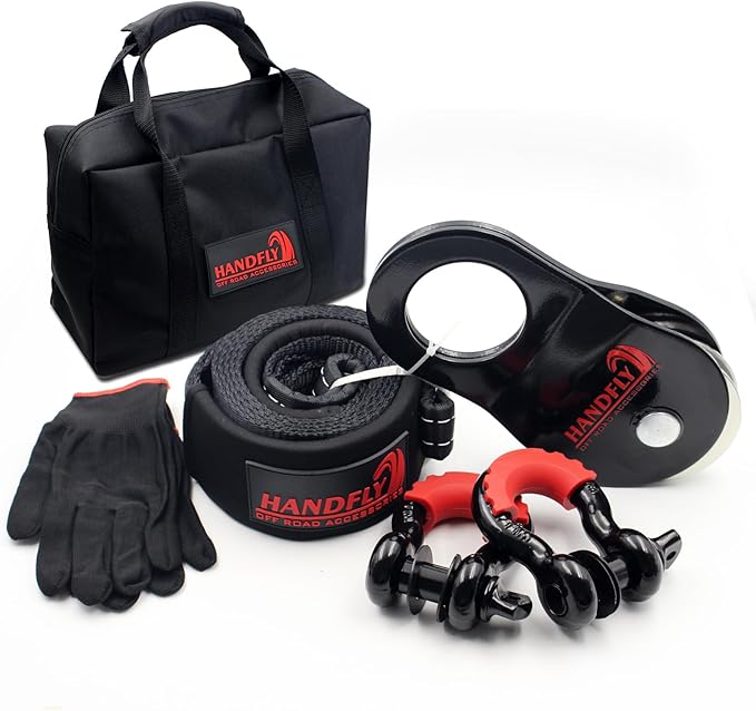 Offroad Recovery Kit, Tree Saver Tow Strap 3'' × 8ft Recovery Strap, 1pcs Hitch Receiver, 2pcs 3/4" D-Ring Shackles with Storage Bag for Truck Jeep SUV ATV