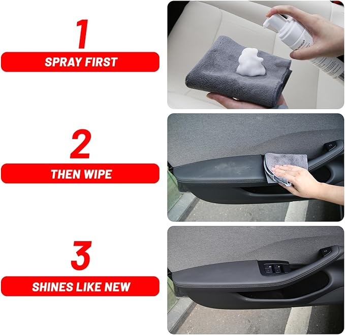 Interior Cleaner for Tesla White & Black Vegan Leather Seat Protectant Car Care Cleaning Kit Stain Remover Safe for Tesla Model 3 Highland/Y/S/X CyberTruck Accessories