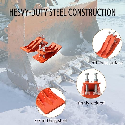 2Pcs Orange Tractor Bucket Edge Protector, Skid Steer Attachments with Upgraded 10mm Steel & Dual Bolt Lock for Snow Removal