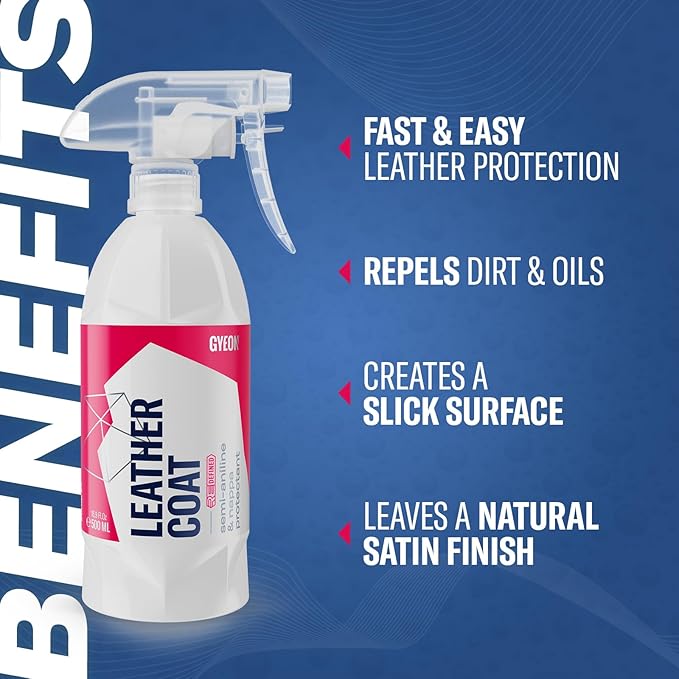 Gyeon Leather Coat Car Leather Protector Invisible Hydrophobic Ceramic Coating for Upholstery Interior UV Protection Stain Repellent Easy Dye Removal Durable Leather Shield Detailer