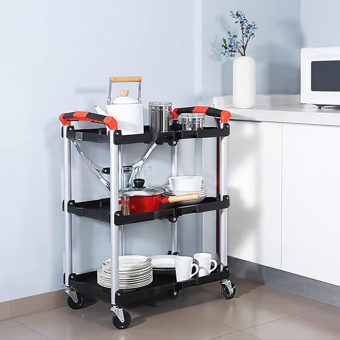 Olympia Tools 410-007 Pack-N-Roll 150 lbs Folding Collapsible Service Cart, Black/Red