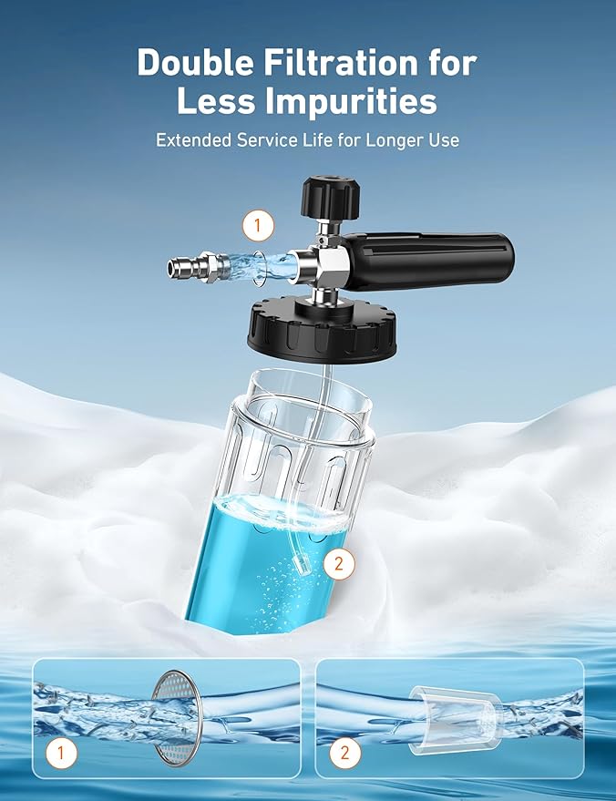 AstroAI Foam Cannon for Pressure Washer, Car Wash Foam, Wide Neck Foam Sprayer with 1/4" Quick Connector Plug, Pressure Washer Accessories, 1 Liter