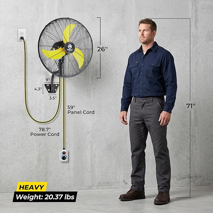 FUGOO 24'' Outdoor Oscillating Wall Fan With All Sealed Brushless DC Motor, 4-Speed Waterproof Outdoor Fan, Heavy Duty Industrial Wall Mount Fans for House,Patios, Commercial, Garage, Warehouse