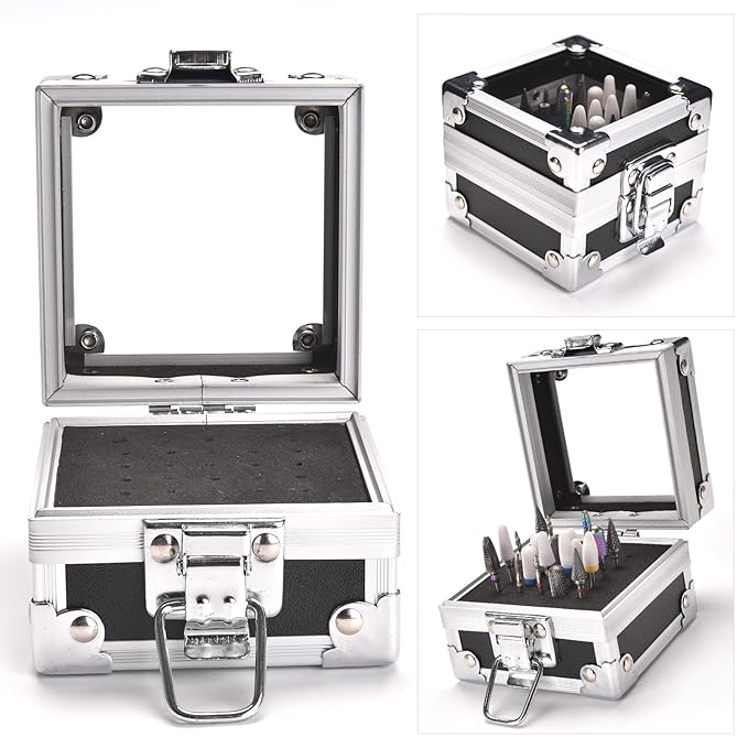 Nail Drill Bits Box Container 25 Hole Professional Nail Sander Storage Box Nail Art Tools Storage Container Nail Art Tools for Drill Bits Display Organizer, Black