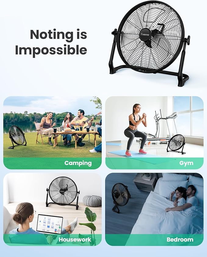 18" Portable Battery Operated Solar Fan, Rechargeable Floor Fan, Hi-Velocity Cordless Camping Fan, USB Phone Charge, 12-60H Runtime, Quiet, Wireless, For Travel Shed Outdoor Home Garage Tent Car Barn