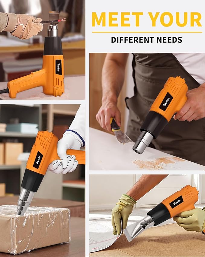 Tarlido Heat Gun 1500W 572°F-932°F(300°C-500°C) Fast Heating Heavy Duty Hot Air Gun Kit Variable Temperature Control Overheat Protection with 4 Nozzles for Crafts, Shrinking Pvc, StrippingPaint ﻿