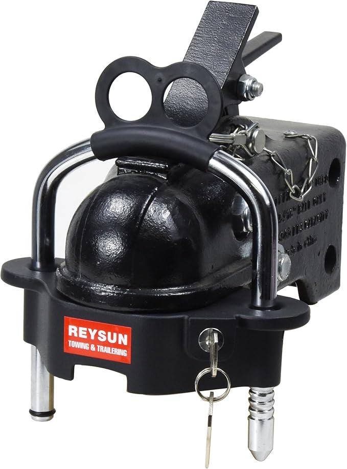 863507 Trailer Hitch Lock Trailer Locks Universal Coupler Lock, Heavy Duty Ball Hitch Lock for 1-7/8", 2" and 2-5/16" Trailer Coupler, Matt Black