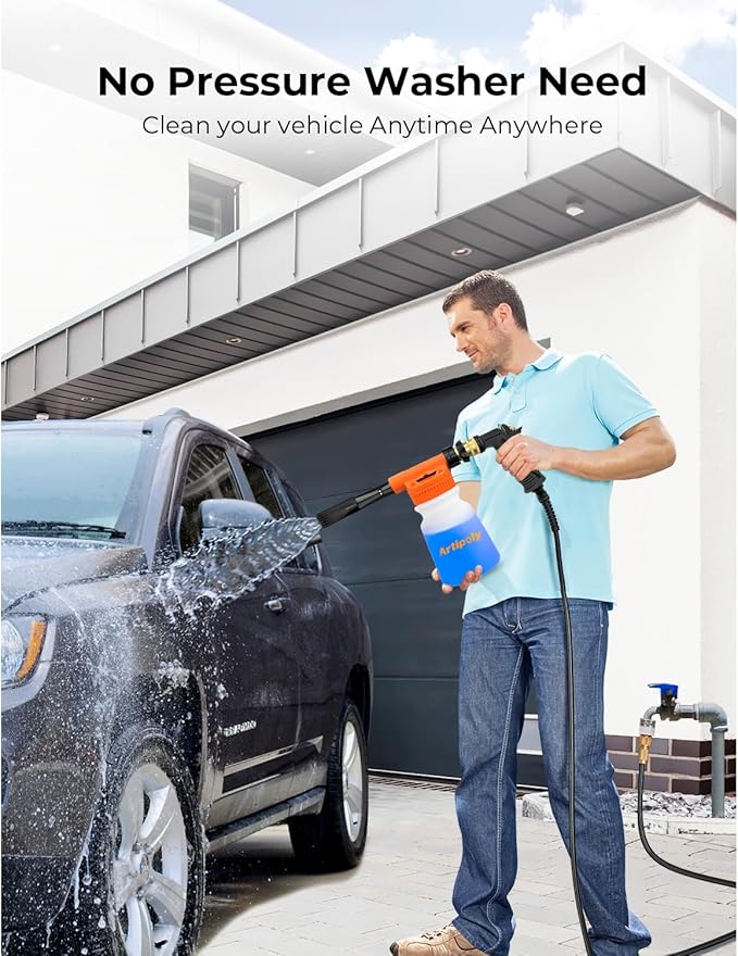 Car Wash Foam Gun + Microfiber Wash Mitt - Car Foam Sprayer - Foam Cannon for Hose - Spray Gun Cleaner - Snow Blaster for Cars, Boats, RVs, Foam Cannon Connects to Any Garden Hose