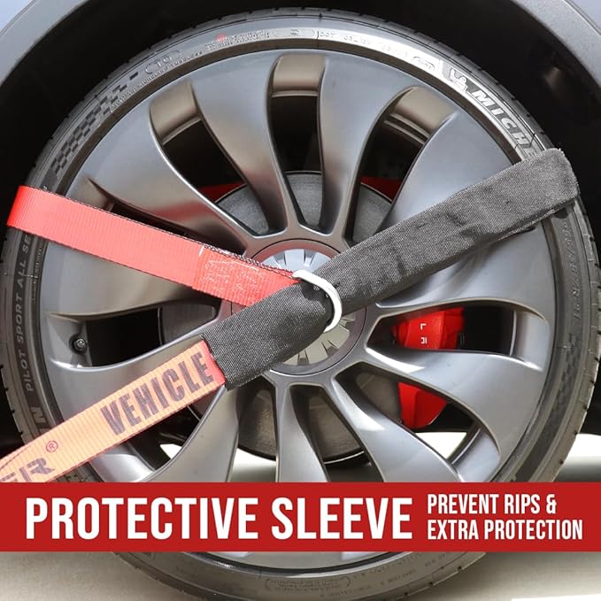Boxer Pro 2 in x 10 FT Red Lasso Tow Strap with Forged D Ring 10 Pack – Protective Sleeve – Car Tie Down, Auto Hauler, Auto Transport – 10,000lbs
