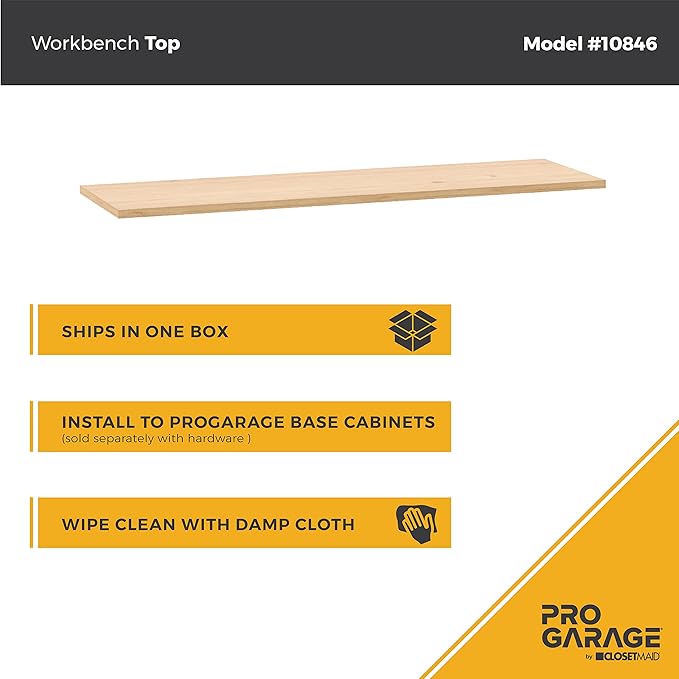 ClosetMaid ProGarage Workbench Top, Heavy Duty Rubberwood, Scratch Resistant, Durable, for Garage or Workshop