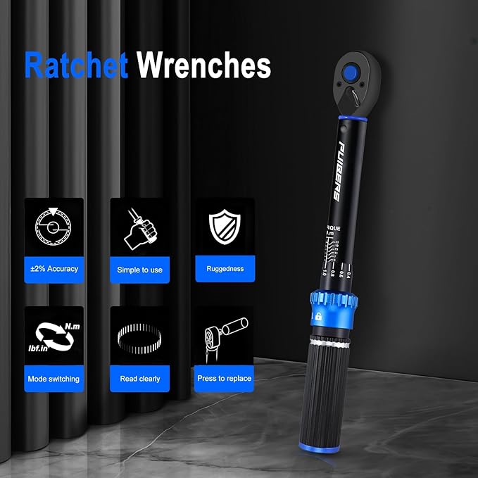 1/4'' Newton Meter Torque Wrench, Bike Torque Wrench 1/4 3-25 NM/22.6-221.3 IN.LB，Dual-Direction Adjustable 72 Tooth Drive Small Torque Wrenches for Bike, Motorcycle and Car Repair