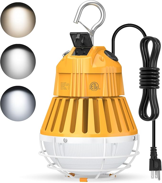 LED Temporary Work Light,36W/48W/60W Adjustable,4500K/5000K/5700K CCT Adjustable Construction Light with 10ft Cable Plug and Sturdy Hooks Linkable LED Work Job Site Lighting ETL Listed AC100-277V