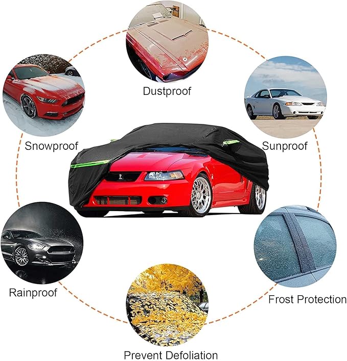 Waterproof Car Cover Replace for 1994-2004 Ford Mustang, 6 Layers All Weather Custom-Fit Mustang Full Car Covers with Zipper Door for Snow Rain Dust Hail Protection (1994-2004)