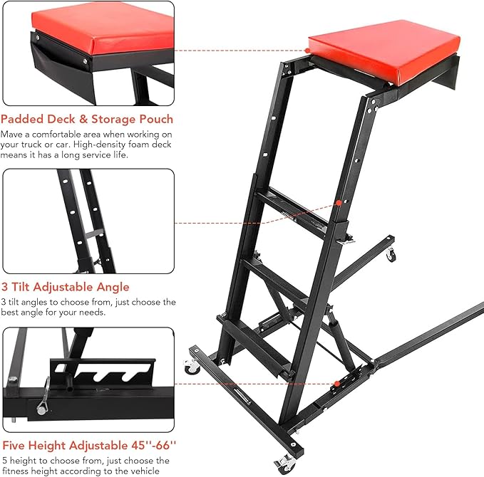 400lbs High Top Automotive Engine Creeper, 48" to 66" Adjustable Height Creeper for Garage Workshop Repair Maintenance Mechanic