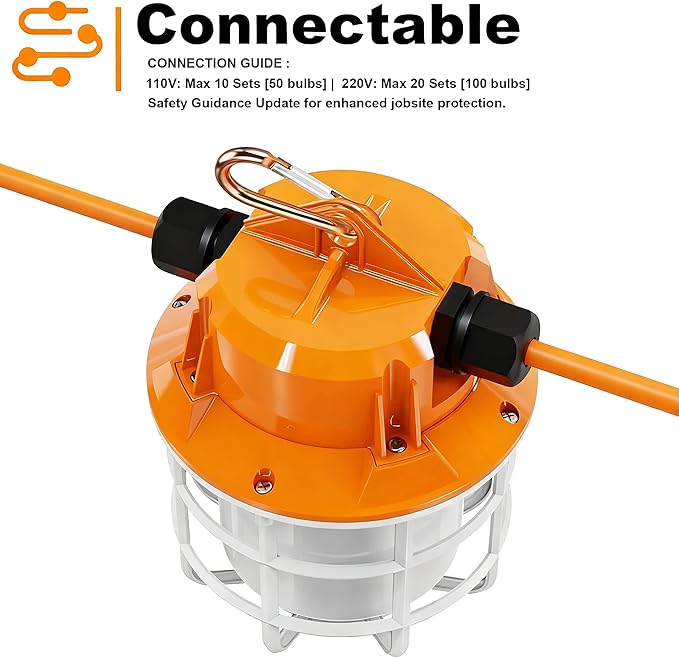 NS 50FT Construction String Lights LED Industrial Grade Super Bright 5000K IP65 Linkable for Construction Sites, Temporary Work, Renovation, Jobsite, All Outdoor Lighting, with 5 Bulbs and Hook