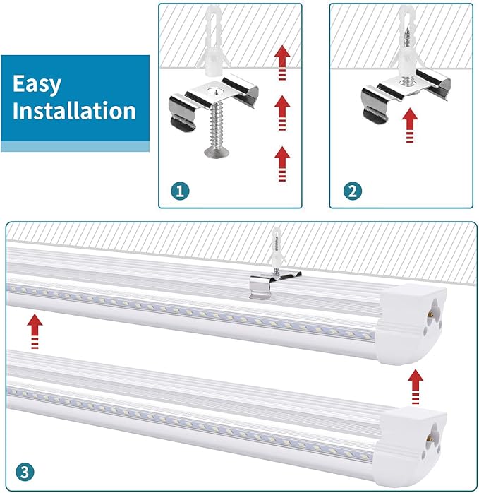 8FT LED Shop Light Fixture,Integrate T8 Linkable Shop Lights,Plug and Play,100W 6000K,Fluorescent Tube Lamp Replacements for Garage Warehouse,Factory, Workshop(6-Pack)